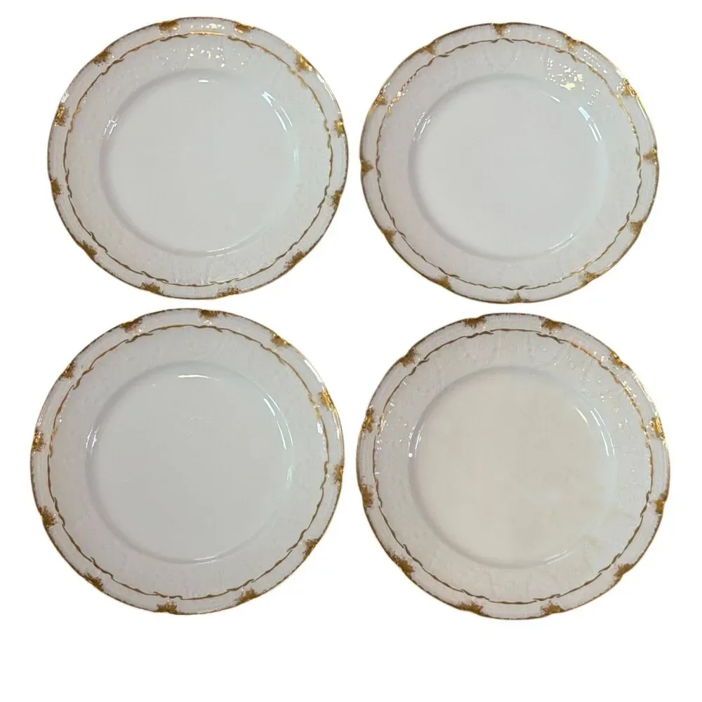 Antique Haviland Limoges Plates Set of 4 White Gold Lace Edge 7 3/8”